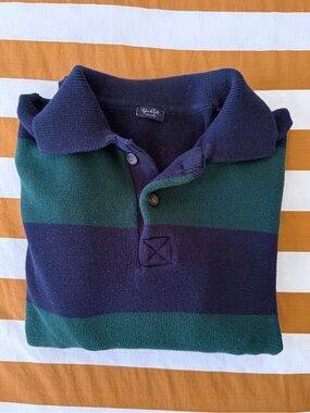 Green & Navy Striped Polo Sweater